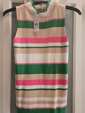 Ann Taylor Stripe Colorblock (Green,Pink,Beige,White) Sleeveless Knit Top XS,NWT